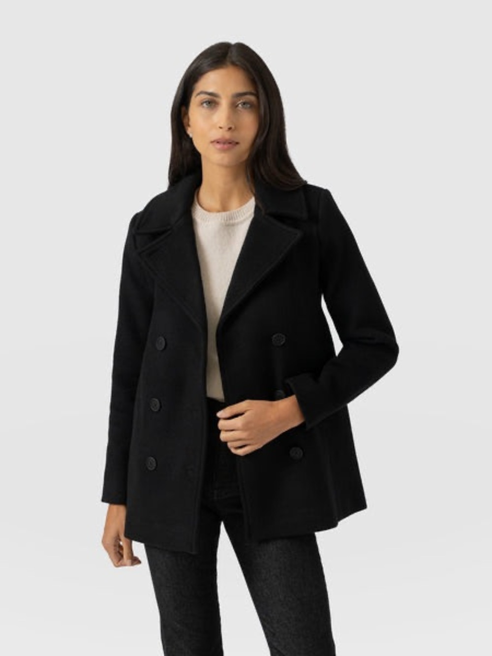 J. Crew Women’s Wool Blend Black Double Breasted Classic Peacoat Jacket